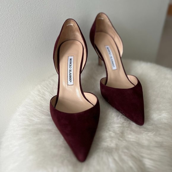 Manolo Blahnik Shoes - Manolo Blahnik | Tayler Suede D'Orsay Burgundy Pumps 40